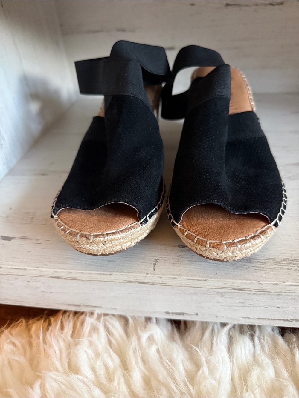 gentle souls Black Espadrille Wedge Sandals